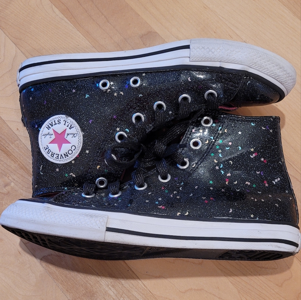 Converse All Star Galaxy Glimmer High Top Shoes size 2 black patent